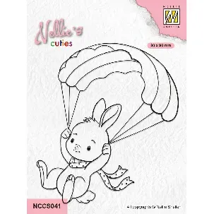 Afbeelding van Nellie Snellen clearstamp - Nellie's Cuties Bunny parachut - stempel Konijn parachute NCCS041 - vliegen flying