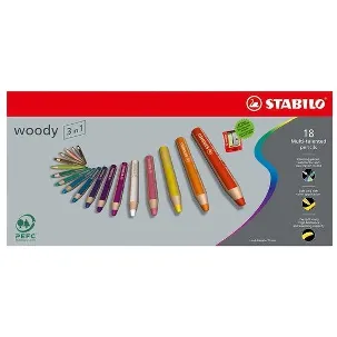 Afbeelding van STABILO Woody 3 in 1 - Multi Talent Kleurpotlood - Etui Met 18 Kleuren + Puntenslijper