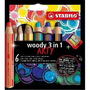 Afbeelding van STABILO Woody 3 in 1 - Multi Talent Kleurpotlood - ARTY Etui Met 6 Kleuren + Puntenslijper