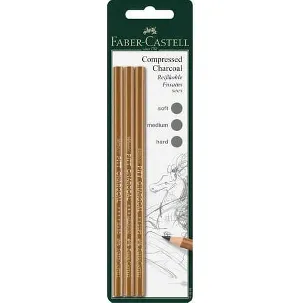 Afbeelding van Faber-Castell houtskool potlood - Pitt Monochrome - geperst - 3 stuks op blister - FC-119999